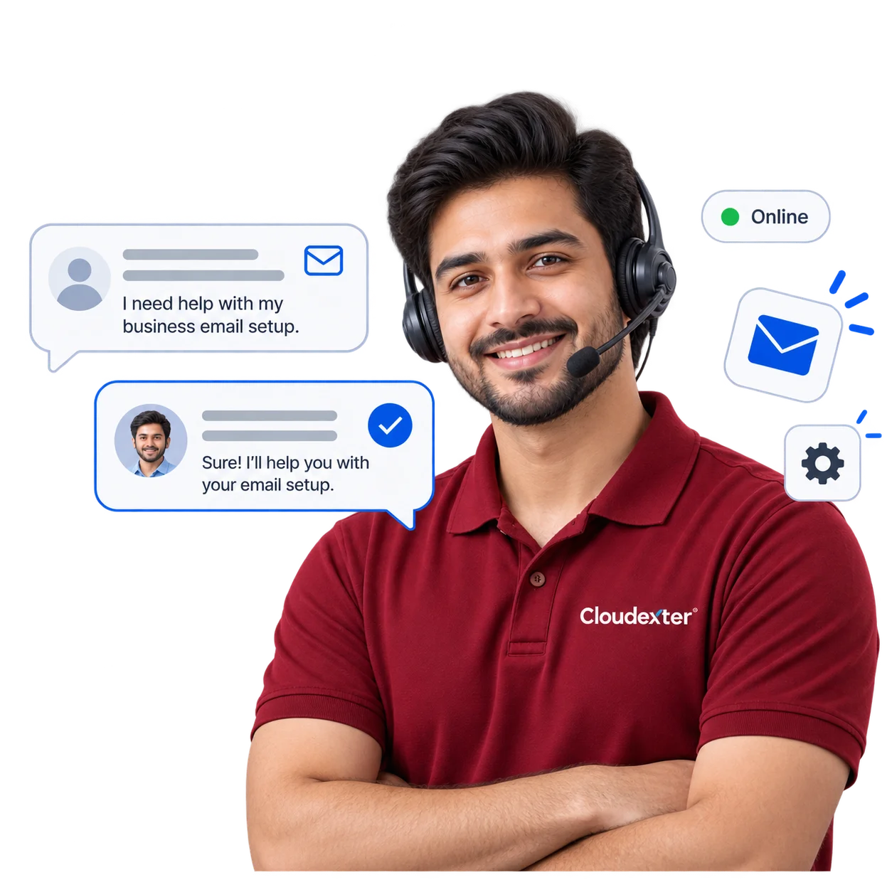 Cloudexter support engineer helping with business email setup.